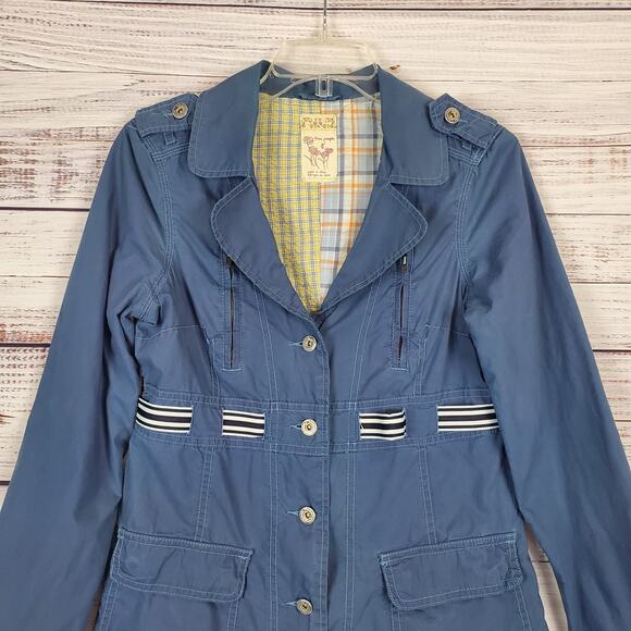 Free People Utility Trench Coat Sz 8 Steel Blue Lightweight Chore Style Jacket - Picture 3 of 12